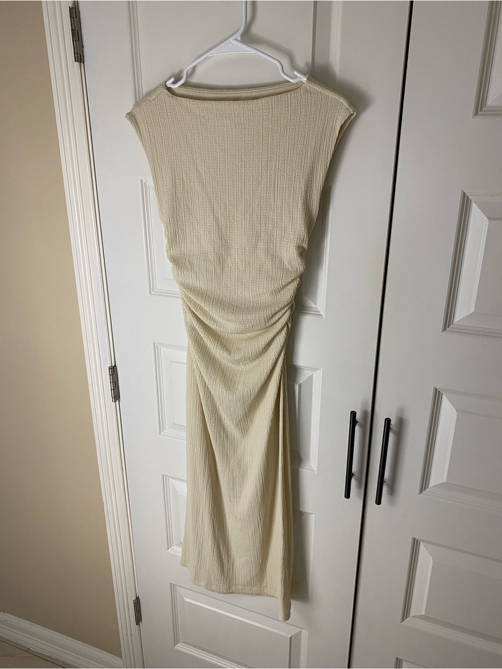 H&M Cream Ribbed Maxi Dress with Waist Ruching